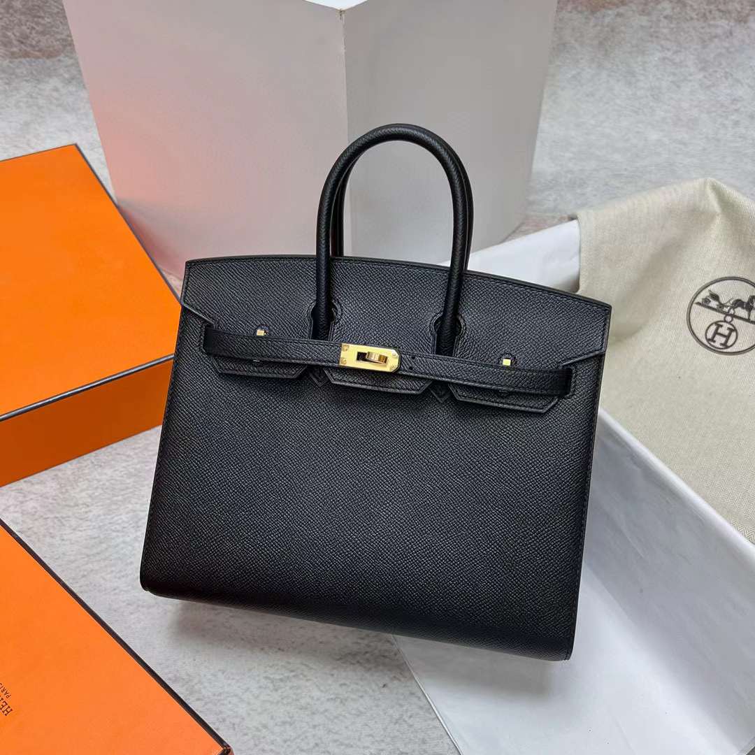 Hermès（爱马仕）Birkin 铂金包 Sellier Epsom Ck89 黑色 金扣 25cm 全手工蜡线缝制 Ghw