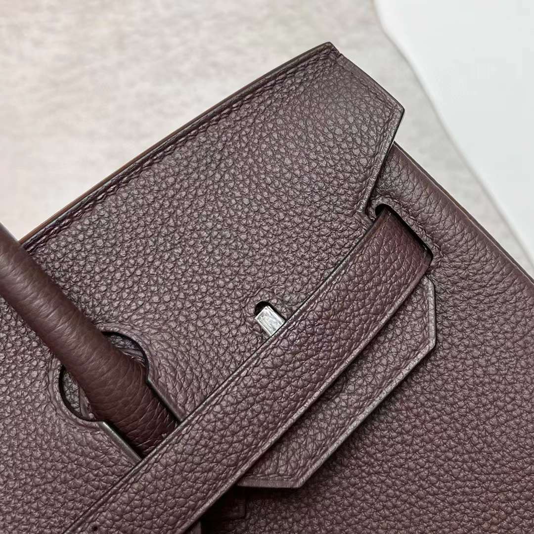 Hermès（爱马仕）Birkin 铂金包 Togo Ck46 乌木色 银扣 30cm 全手工蜡线缝制 Phw
