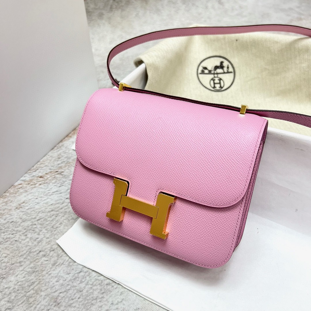 Hermès（爱马仕）Constance 空姐包 Epsom 原厂掌纹皮 x9 锦葵紫 金扣 ＧHW 18cm 顶级手缝