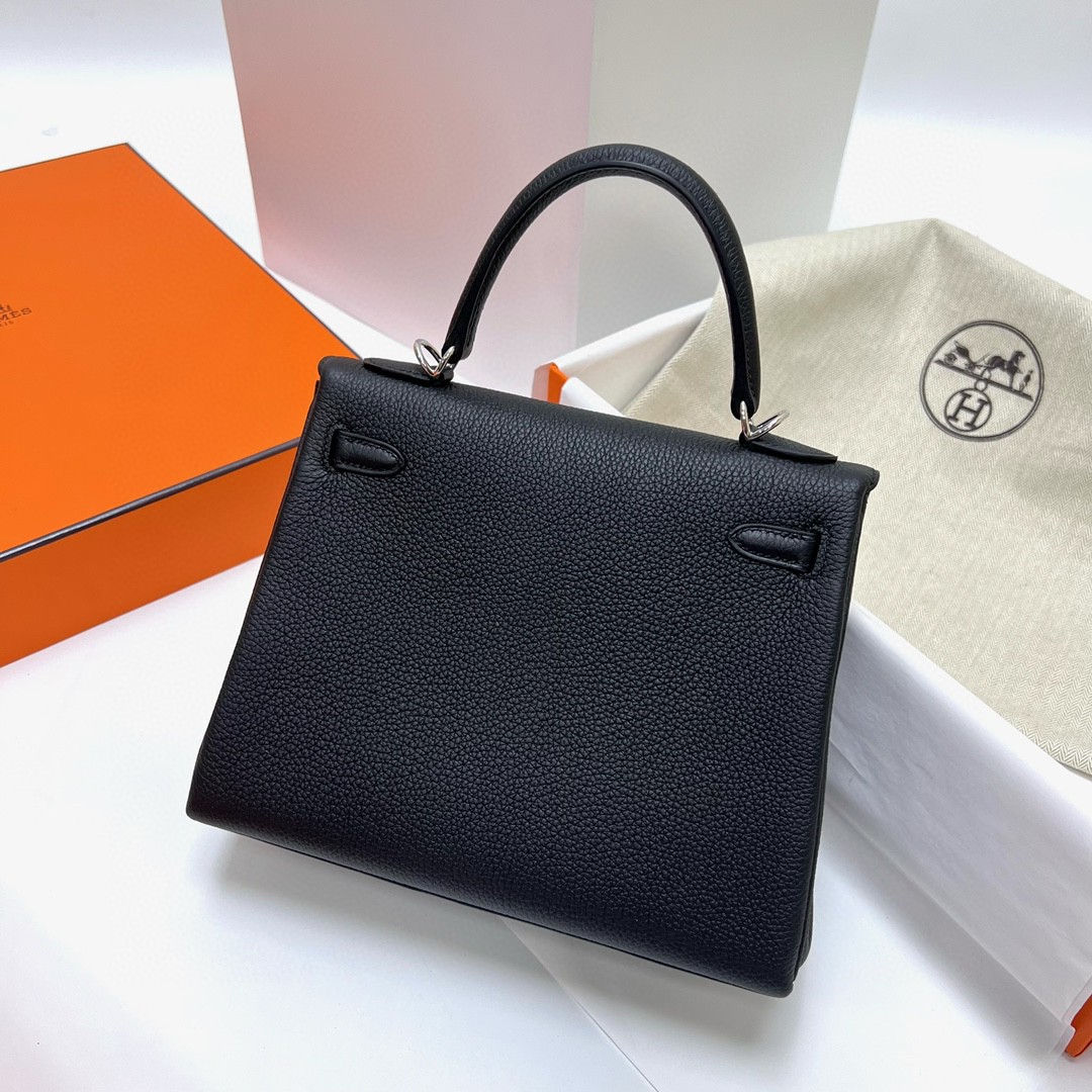 Hermès（爱马仕）Kelly 凯莉包 togo 小牛皮 ck89 黑色 Noir 银扣 PHW 25cm 顶级手缝