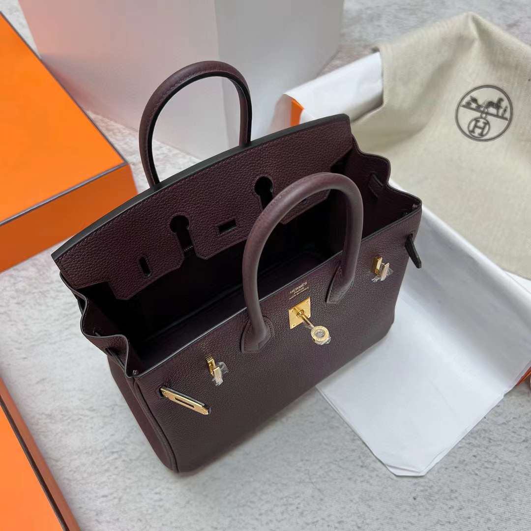 Hermès（爱马仕）Birkin 铂金包 Togo Ck46 乌木色 金扣 25cm 全手工蜡线缝制 Ghw