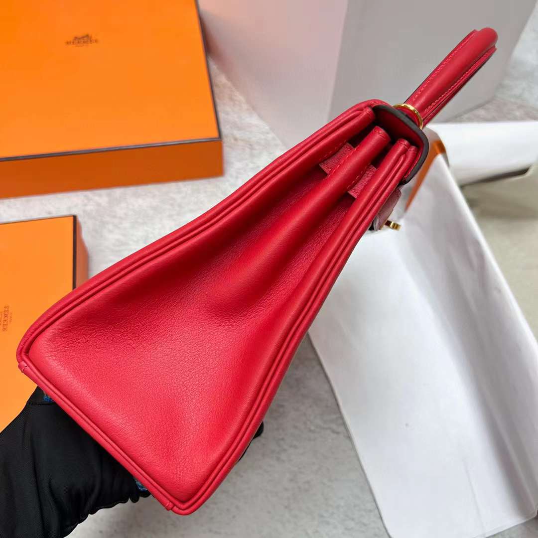 Hermès（爱马仕）Kelly 凯莉包 Swift S3 心红色 金扣 28cm 全手工蜡线缝制 Ghw