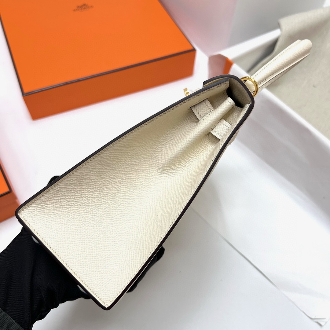 Hermès（爱马仕）Kelly 凯莉包 Epsom 掌纹皮 01 纯白 White 银扣 Phw 25cm 顶级手缝