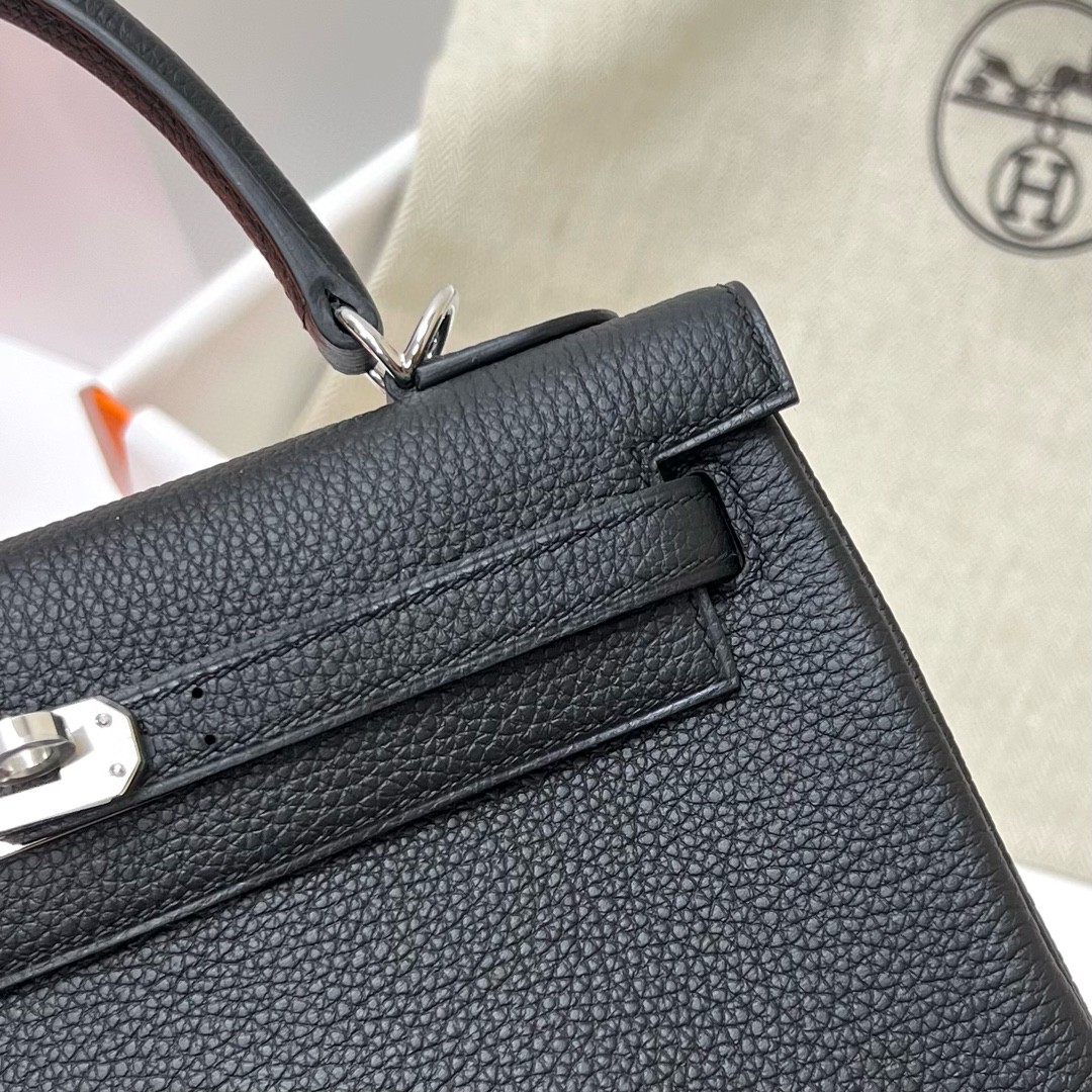 Hermès（爱马仕）Kelly 凯莉包 togo 小牛皮 ck89 黑色 Noir 银扣 PHW 25cm 顶级手缝