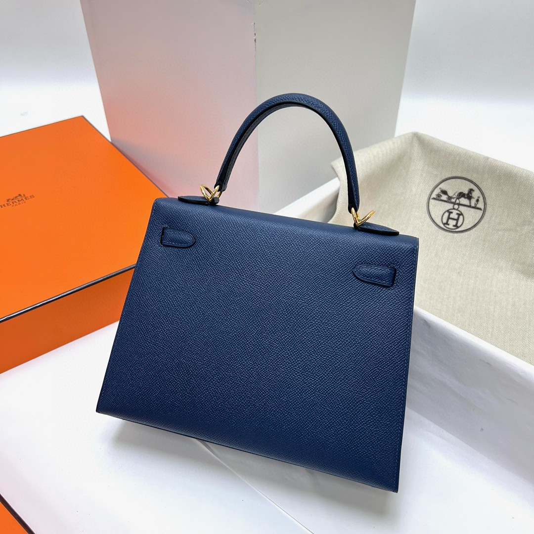 Hermès（爱马仕）Kelly 凯莉包 Epsom 掌纹皮 S4 深邃蓝 Deep blue 金扣 Ghw 25cm 顶级手缝