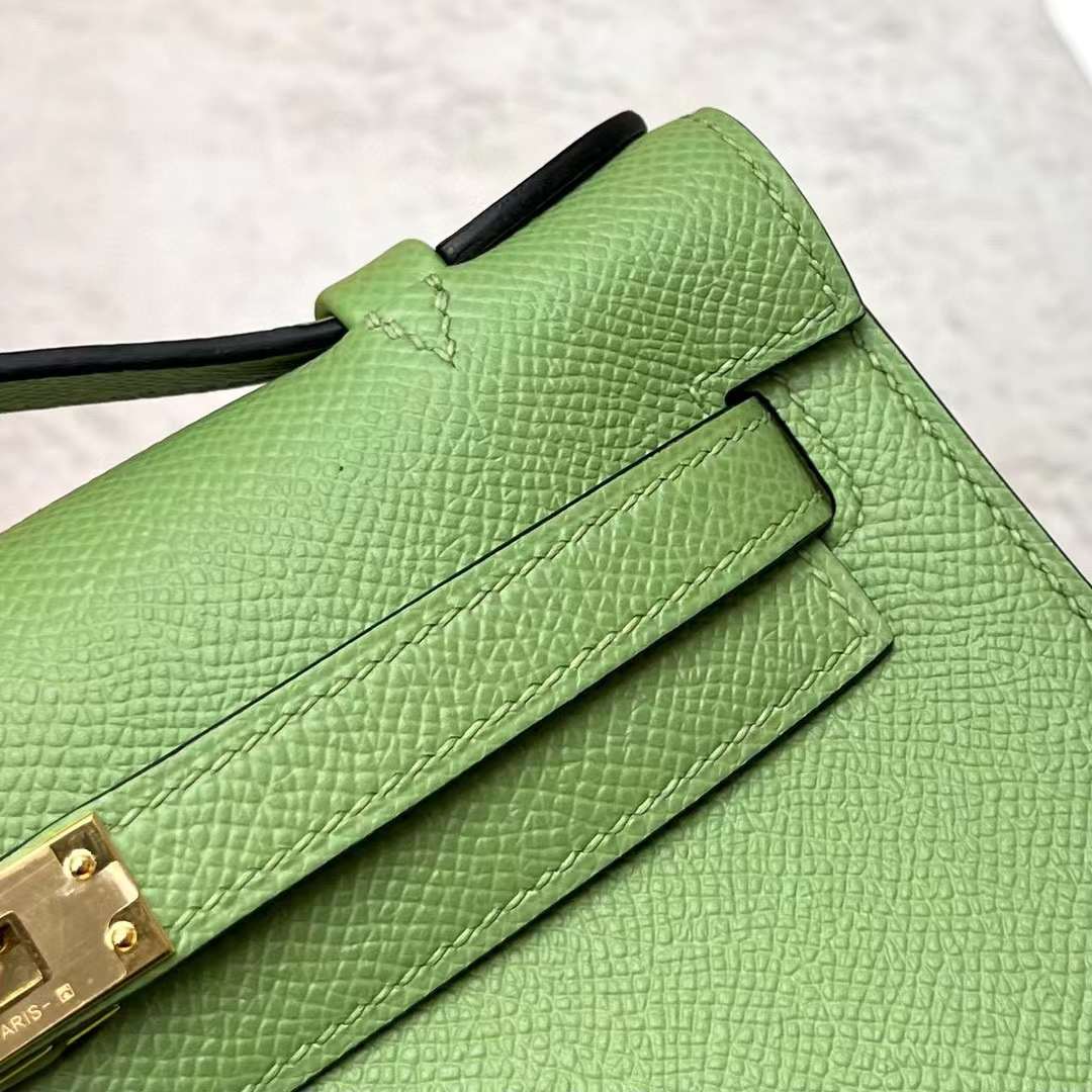 Hermès（爱马仕）Mini Kelly Pochette Epsom i3 牛油果绿 金扣 22cm 全手工蜡线缝制 Ghw