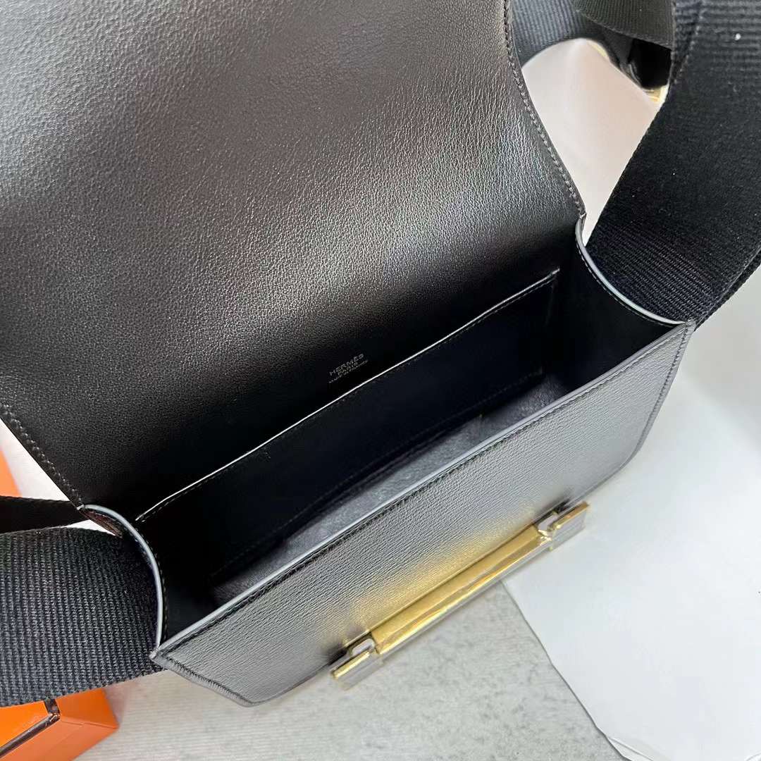 Hermès（爱马仕）Geta 木屐包 Chevre 进口山羊皮 Ck89 黑色 金扣 20cm 全手工蜡线缝制 Ghw