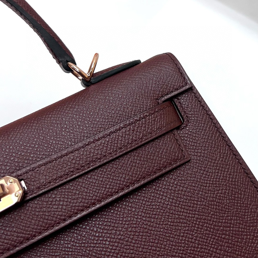Hermès（爱马仕）Kelly 凯莉包 Epsom 掌纹皮 ck57 波尔多酒红 Bordeaux 玫瑰金扣 Rose gold 25cm 顶级手缝
