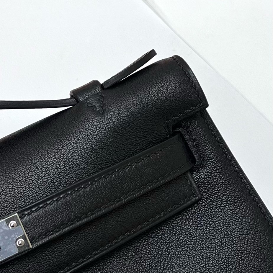Hermès（爱马仕）Mini Kelly pochette Swift ck89 黑色 Noir 银扣 PHW 22cm 顶级手缝