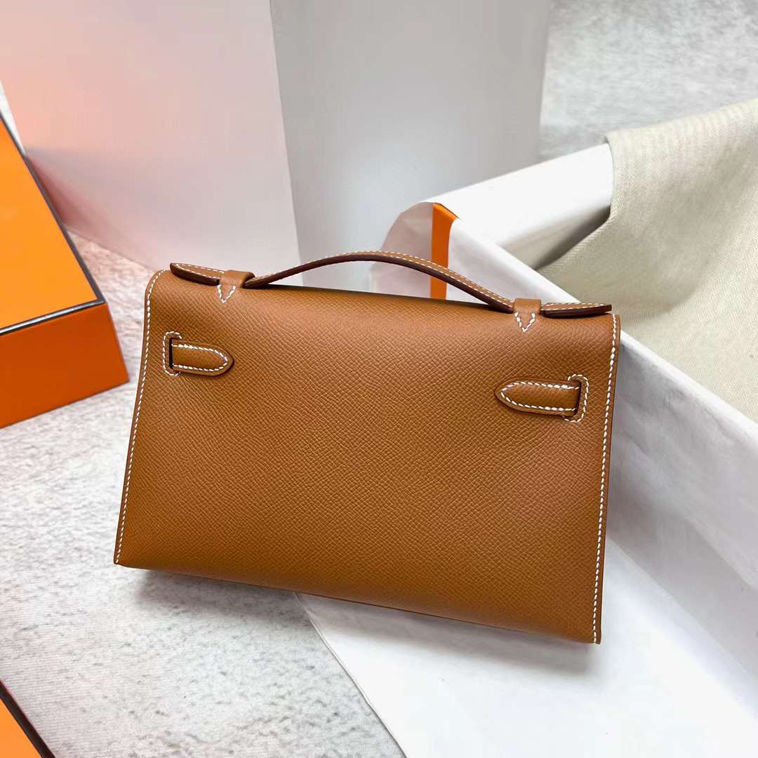 Hermès（爱马仕）Mini Kelly Pochette Epsom Ck37 金棕色 金扣 22cm 全手工蜡线缝制 Ghw