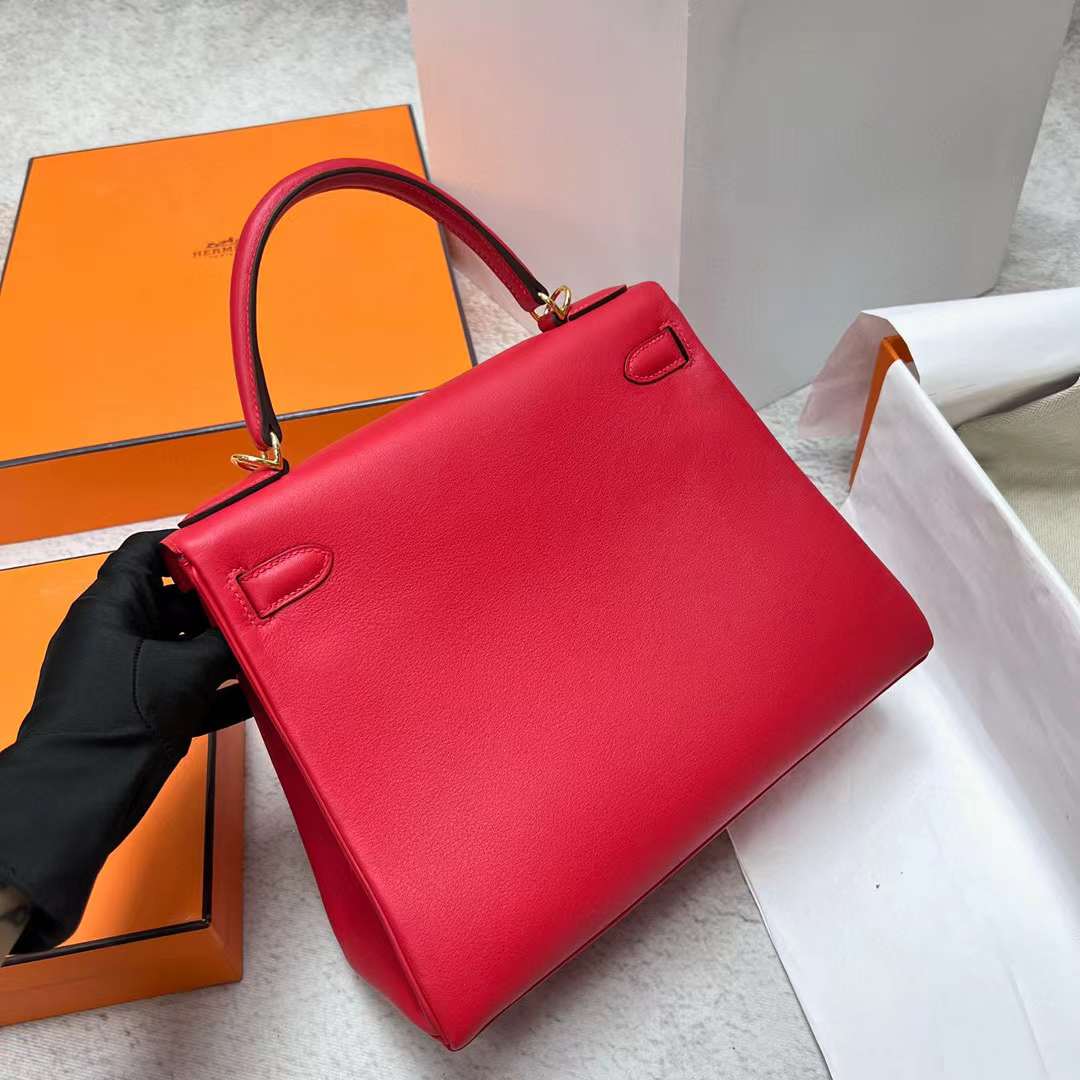 Hermès（爱马仕）Kelly 凯莉包 Swift S3 心红色 金扣 28cm 全手工蜡线缝制 Ghw