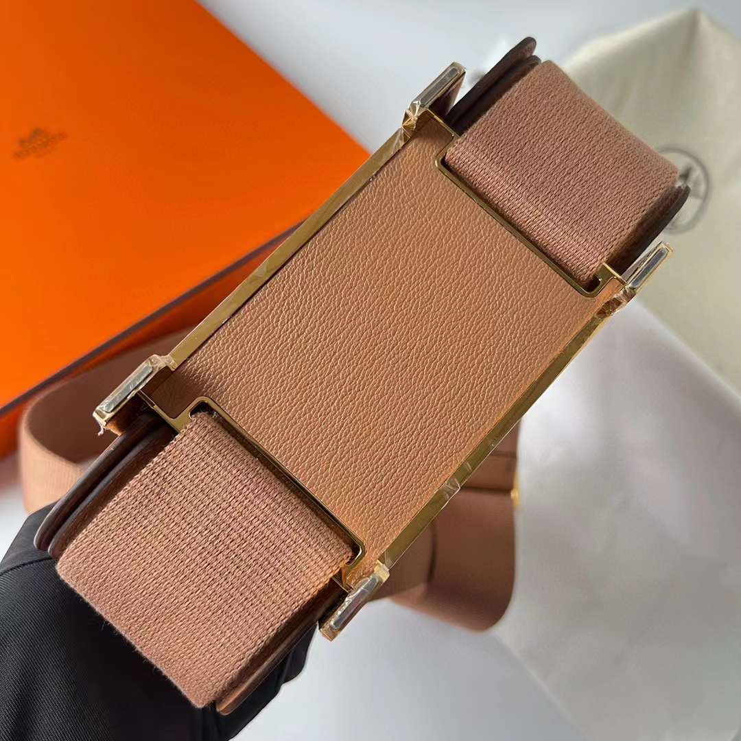 Hermès（爱马仕）Geta Chevre 进口山羊皮 2J 雀木色 金扣 20cm 全手工蜡线缝制 Ghw