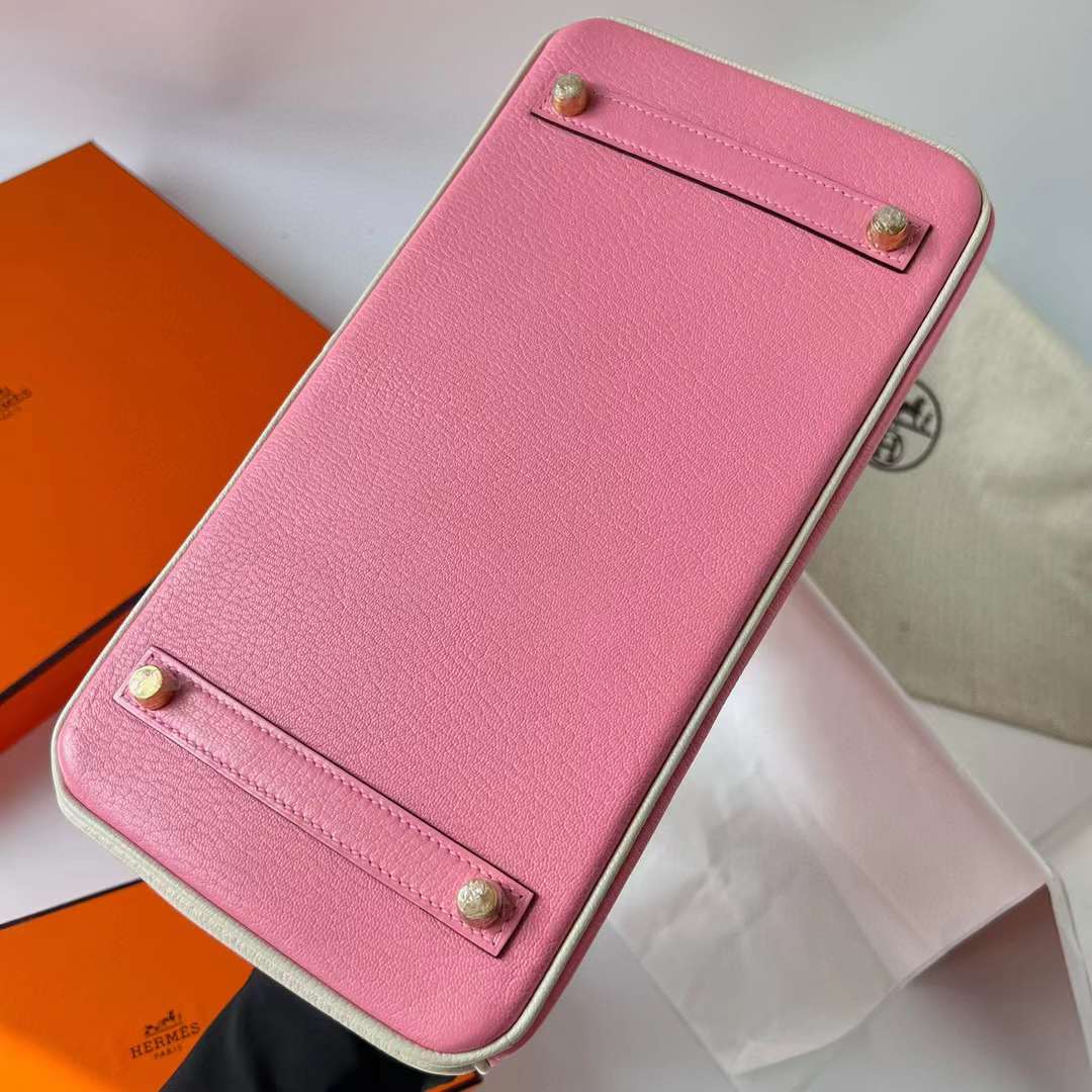 Hermès（爱马仕）Birkin 铂金包 Chevre 进口山羊皮 5P 樱花粉 拼 Ck10 奶昔白 金扣 30cm 全手工蜡线缝制 Ghw