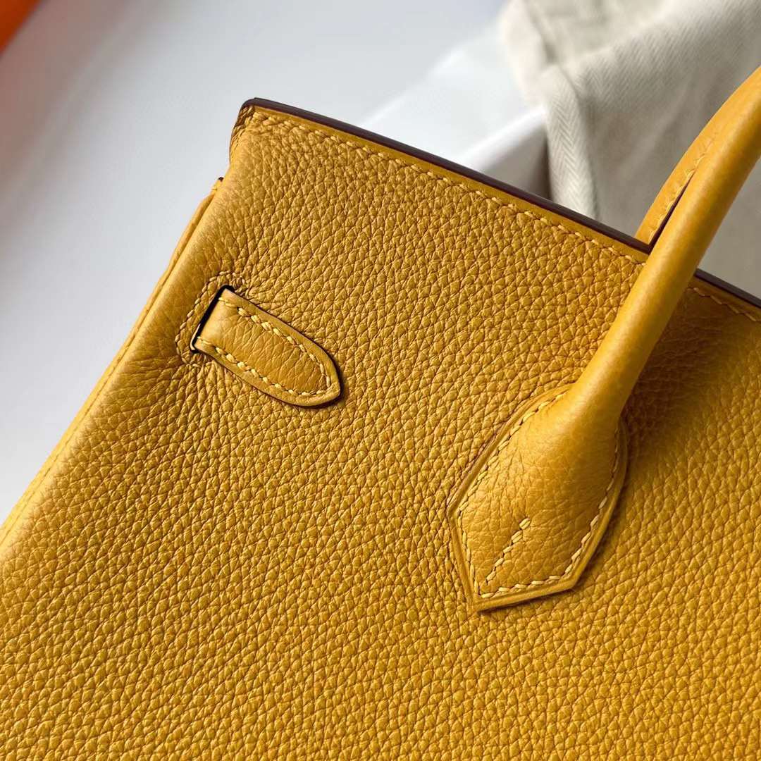 Hermès（爱马仕）Birkin 铂金包 Togo 9D 琥珀黄 金扣 25cm 全手工蜡线缝制 Ghw