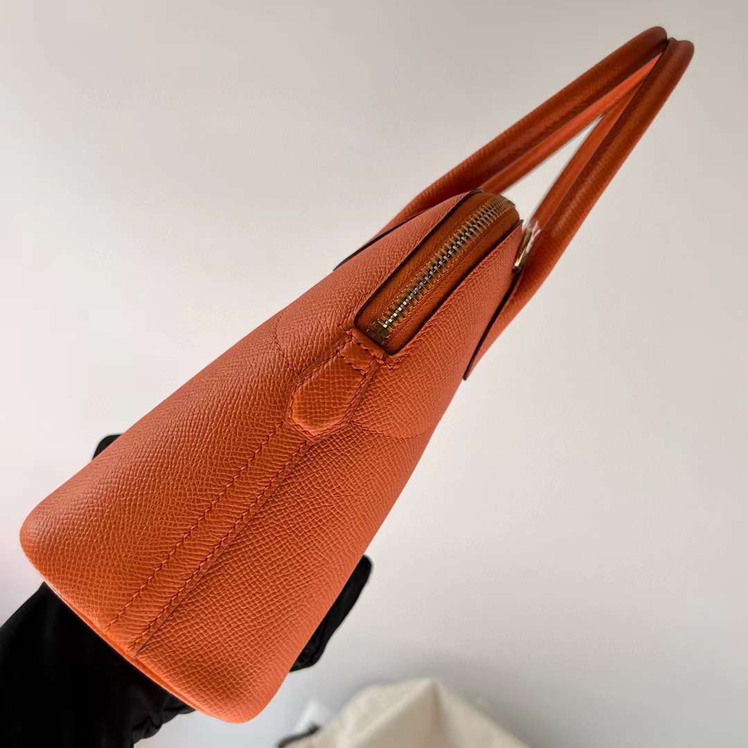 Hermès（爱马仕）Bolide 保龄球包 Epsom Ck93 橙色 金扣 27cm 全手工蜡线缝制 Ghw