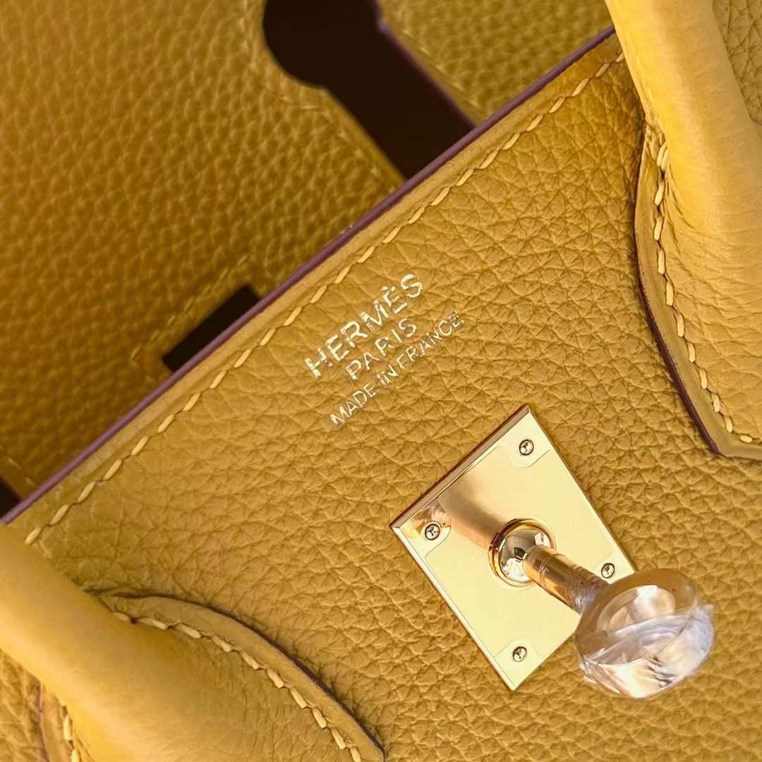 Hermès（爱马仕）Birkin 铂金包 Togo 9D 琥珀黄 金扣 25cm 全手工蜡线缝制 Ghw