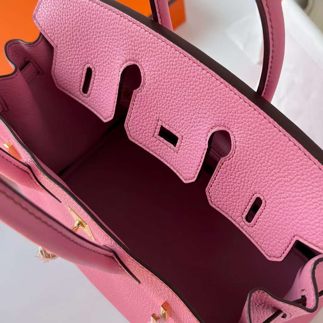 Hermès（爱马仕）Birkin 铂金包 Togo 进口小牛皮 5P 樱花粉 金扣 25cm 全手工蜡线缝制 Ghw