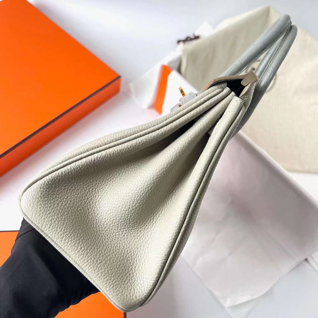 Hermès（爱马仕）Birkin 铂金包 Touch Togo 拼 雾面美洲鳄鱼皮 Ck80 珍珠灰 金扣 25cm 全手工蜡线缝制 Ghw