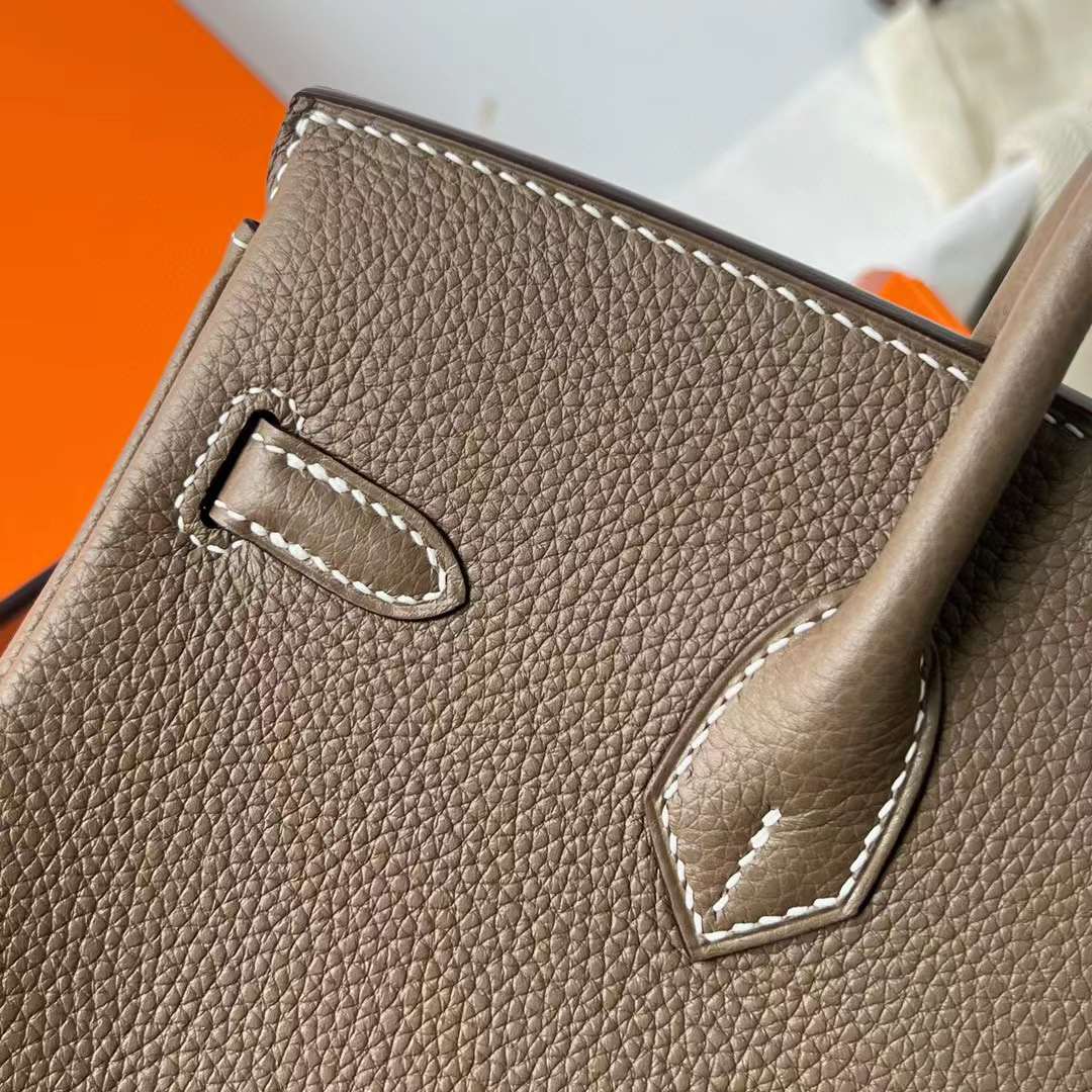 Hermès（爱马仕）Birkin 铂金包 Togo 进口小牛皮 Ck18 大象灰 金扣 25cm 全手工蜡线缝制 Ghw