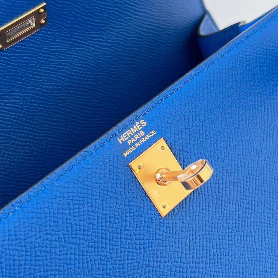 Hermès（爱马仕）Kelly 凯莉包 Epsom 掌纹皮 71 法国蓝 金扣 25cm 全手工蜡线缝制 Ghw