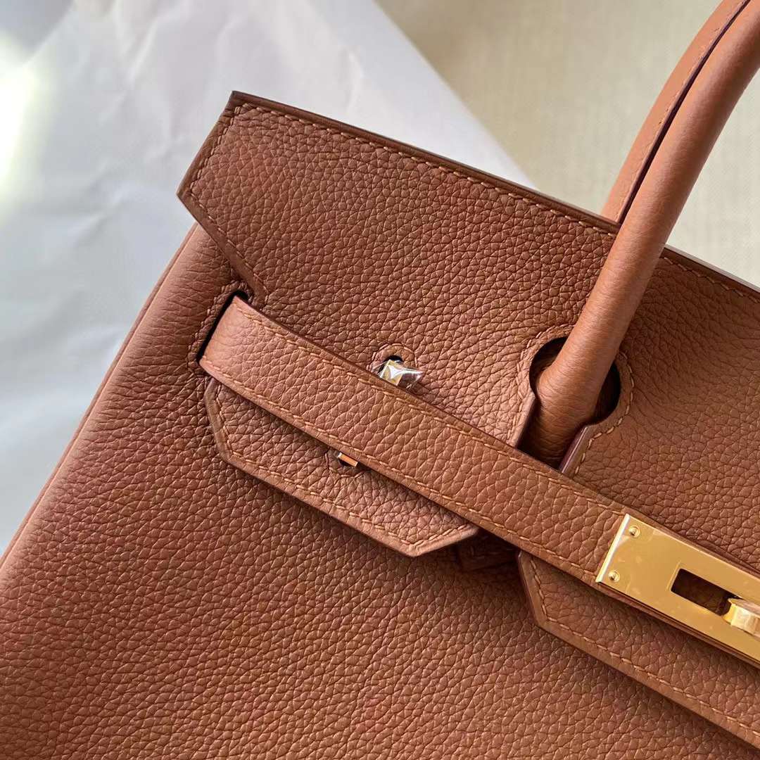 Hermès（爱马仕）Birkin 铂金包 Togo皮 Ck37 金棕色 走本色线 金扣 30cm 全手工蜡线缝制 Ghw