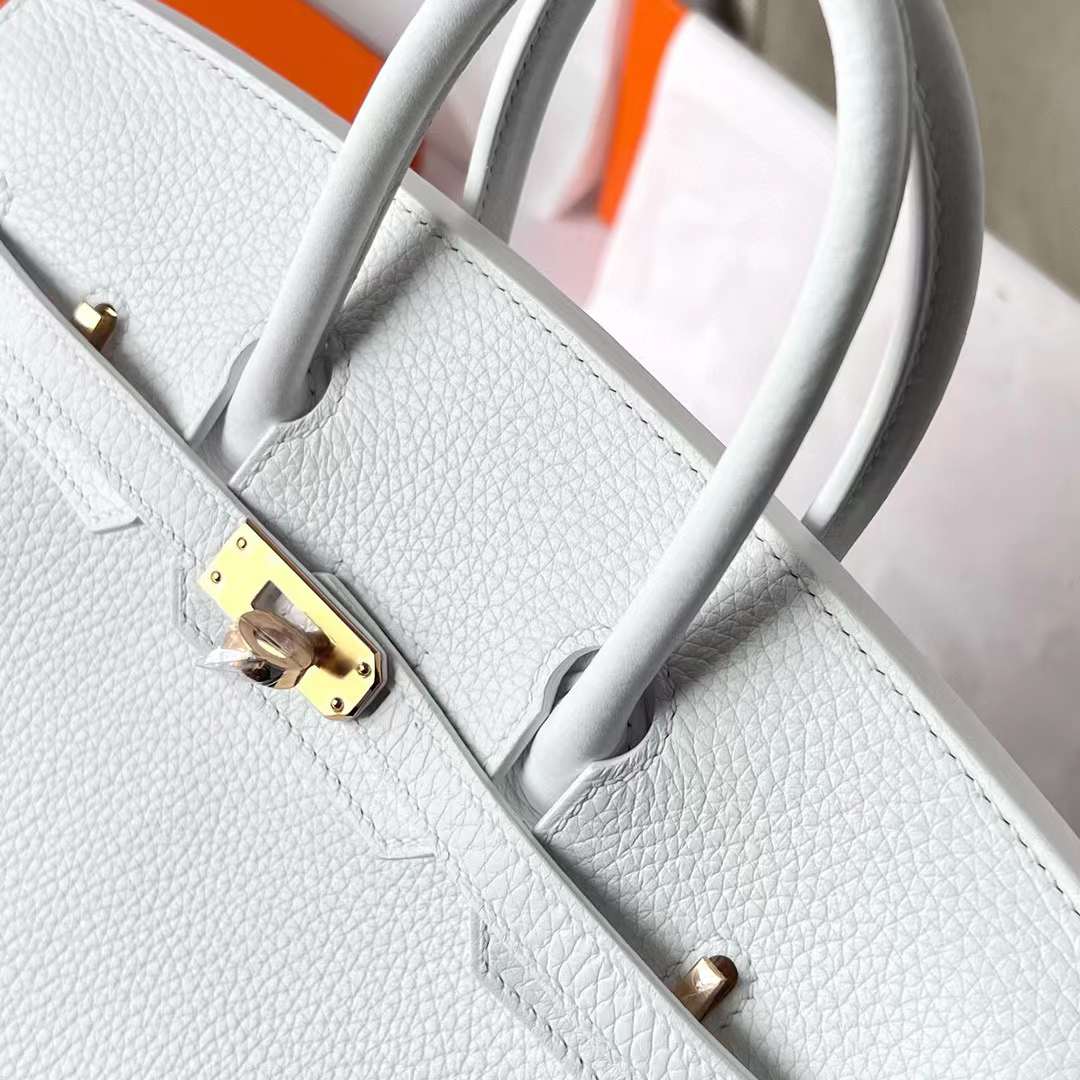 Hermès（爱马仕）Birkin 铂金包 Clemence 进口TC大牛皮 01 纯白 金扣 25cm 全手工蜡线缝制 Ghw