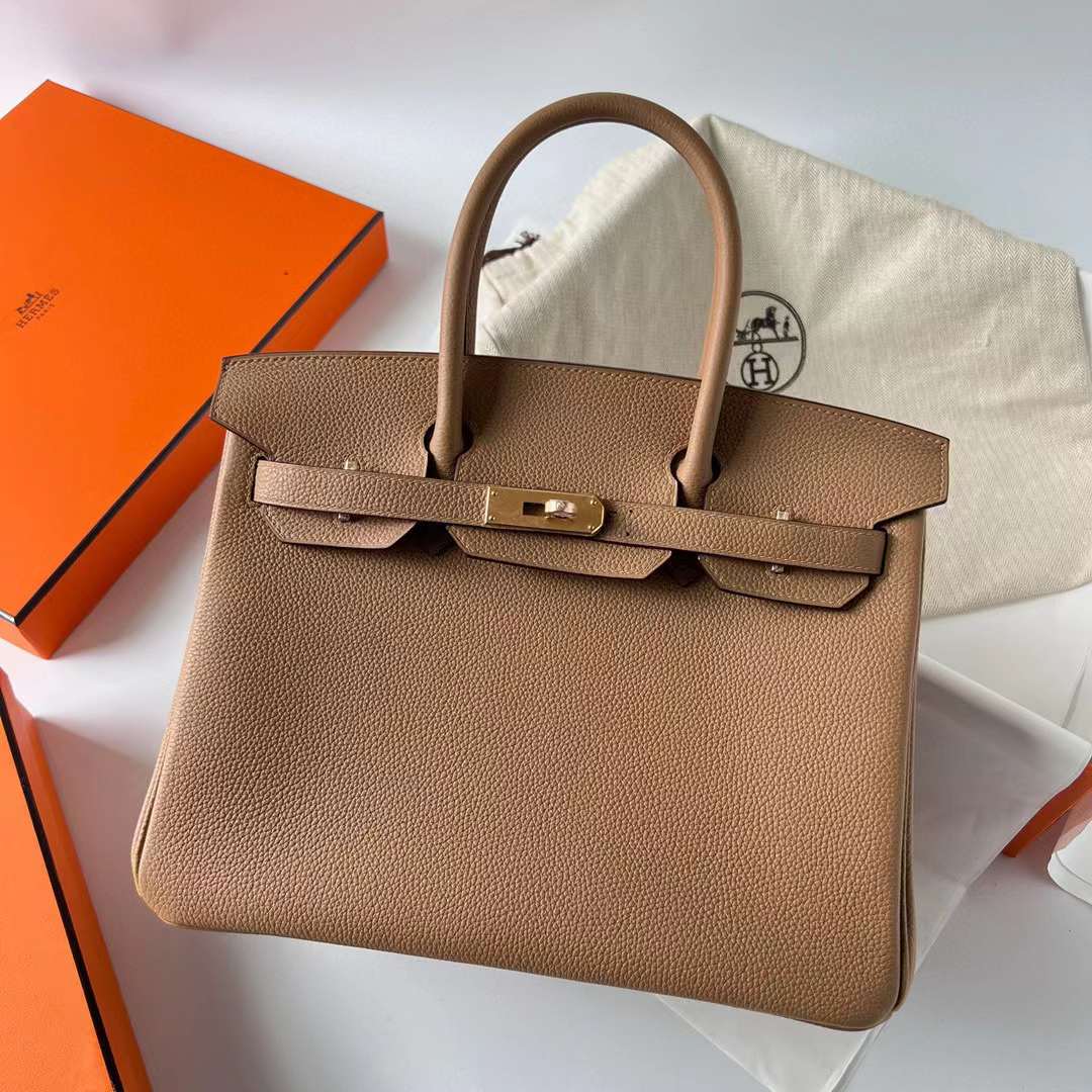 Hermès（爱马仕）Birkin 铂金包 Togo皮 0M 奶茶色 金扣 30cm 全手工蜡线缝制 Ghw