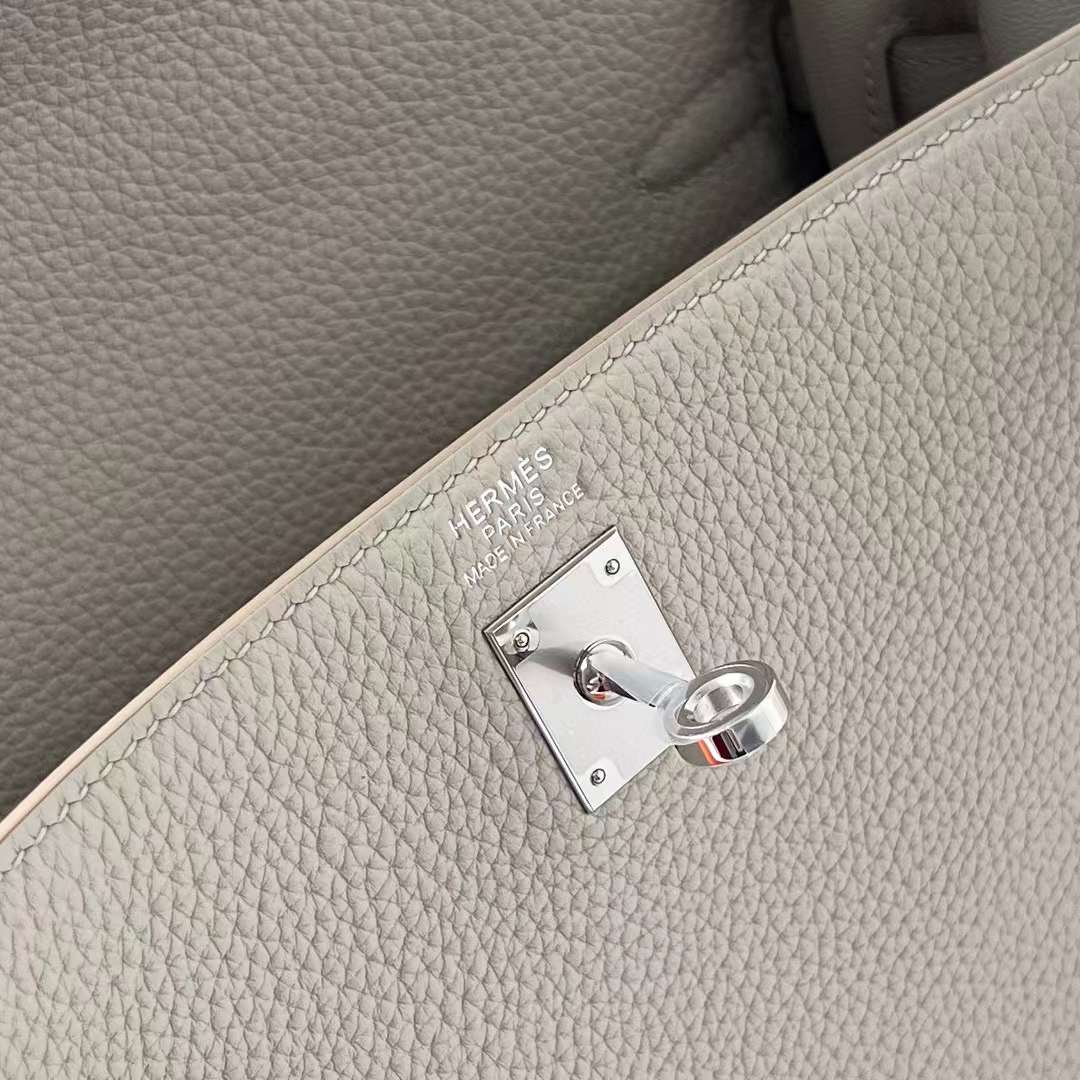 Hermès（爱马仕）Kelly 凯莉包 Togo皮 Ck80 珍珠灰 银扣 25cm 全手工蜡线缝制 Phw
