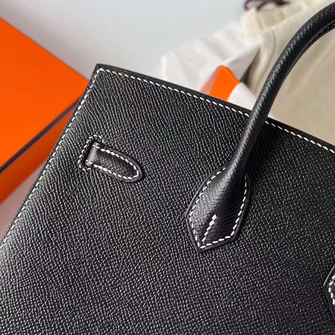 Hermès（爱马仕）Birkin Sellier Epsom Ck89 黑色 银扣 走白色线 25cm 全手工蜡线缝制 Phw