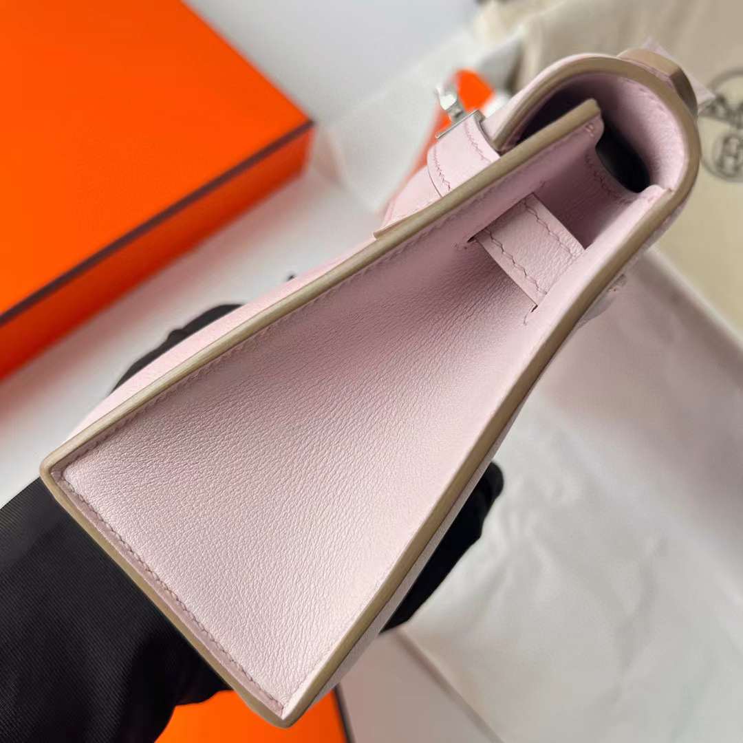 Hermès（爱马仕）Mini Kelly Pochette Swift皮 09 梦幻粉紫 银扣 22cm 全手工蜡线缝制 Phw