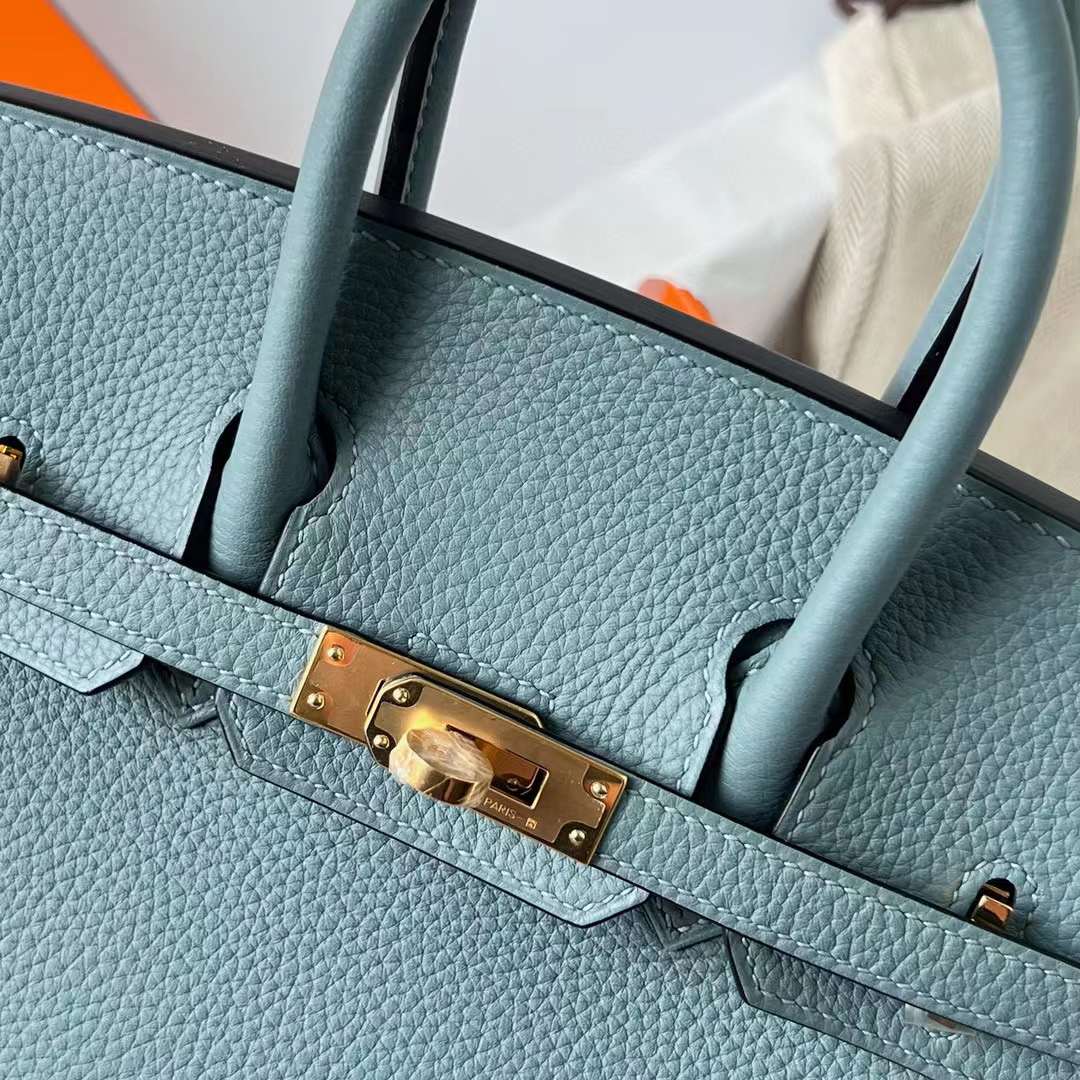 Hermès（爱马仕）Birkin 铂金包 Togo 顶级小牛皮 7G 天青色 金扣 25cm 全手工蜡线缝制 Ghw