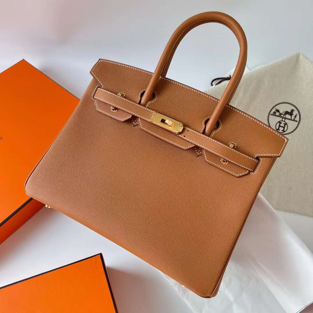 Hermès（爱马仕）Birkin 铂金包 Epsom Ck37 金棕色 金扣 30cm 全手工蜡线缝制 Ghw