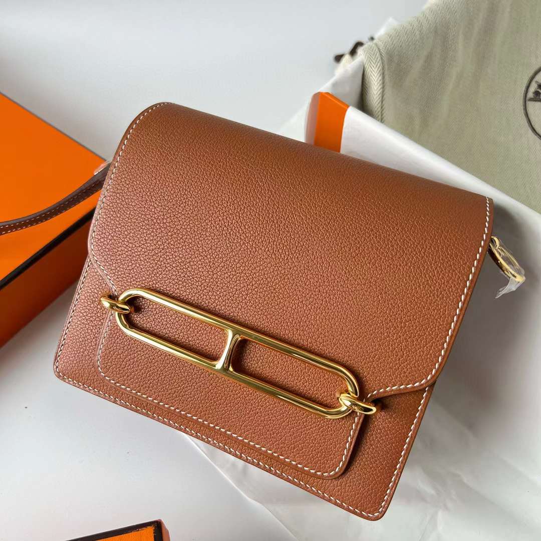 Hermès（爱马仕）Roulis 猪鼻子 Evercolor Ck37 金棕色 金扣 18cm 全手工蜡线缝制 Ghw