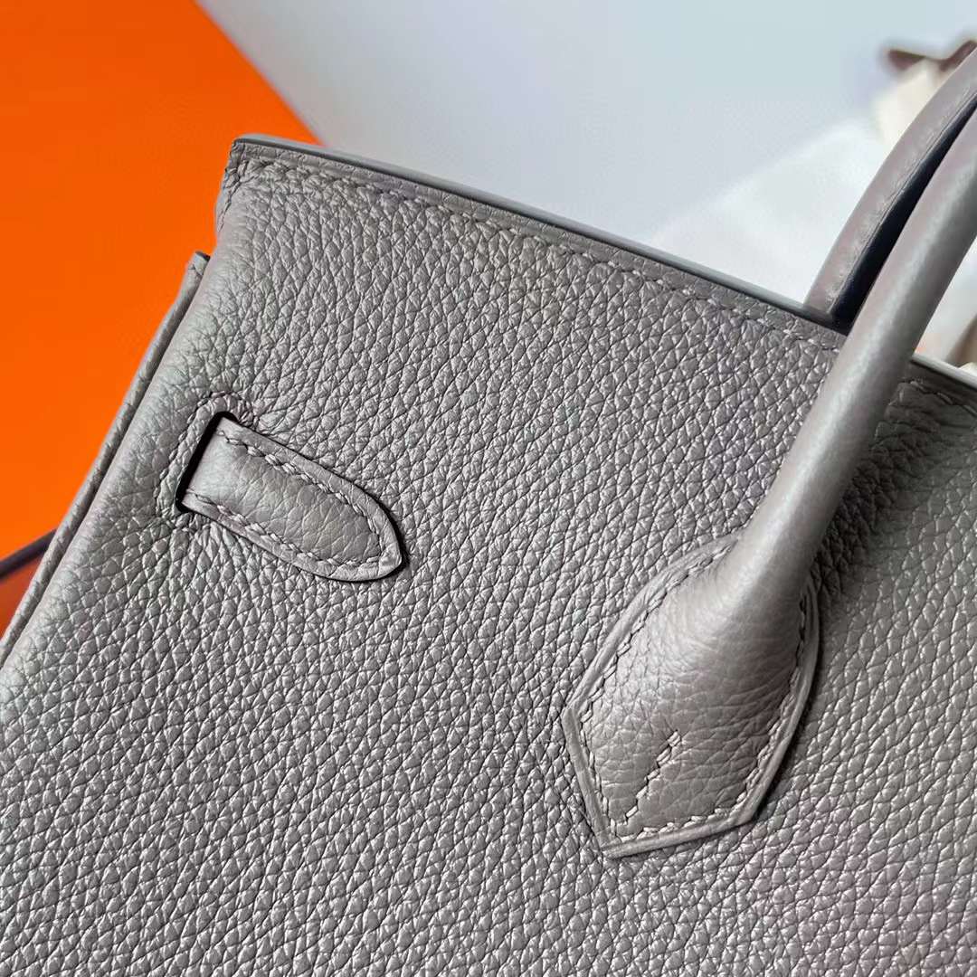 Hermès（爱马仕）Birkin 铂金包 Togo 顶级小牛皮 8F 锡器灰 玫瑰金扣 25cm 全手工蜡线缝制 Rghw