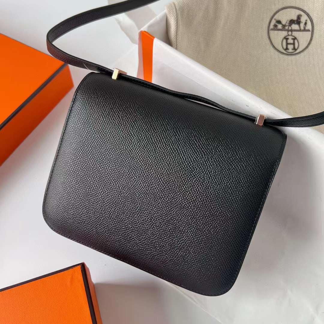 Hermès（爱马仕）Constance 康斯坦斯 Epsom Ck89 黑色 玫瑰金扣 19cm 全手工蜡线缝制 Rghw