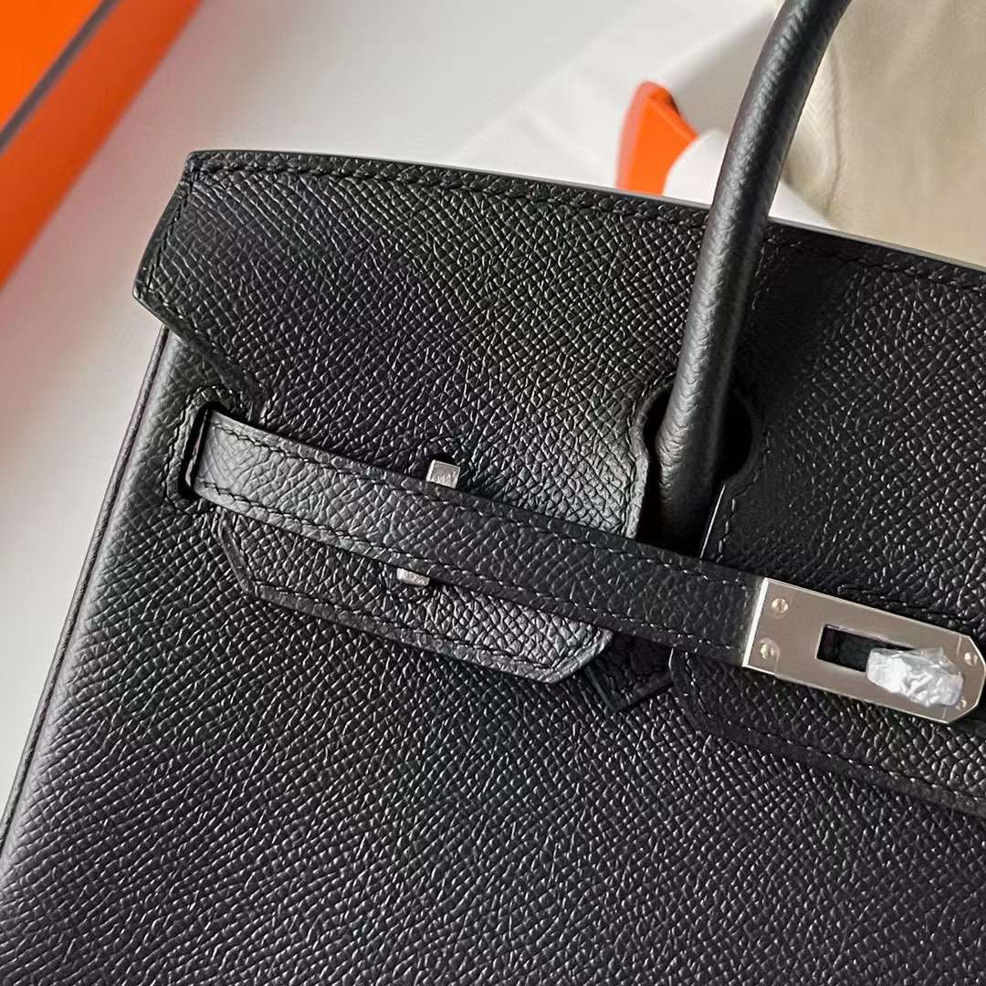 Hermès（爱马仕）Birkin 铂金包 Epsom Ck89 黑色 银扣 25cm 全手工蜡线缝制 Phw