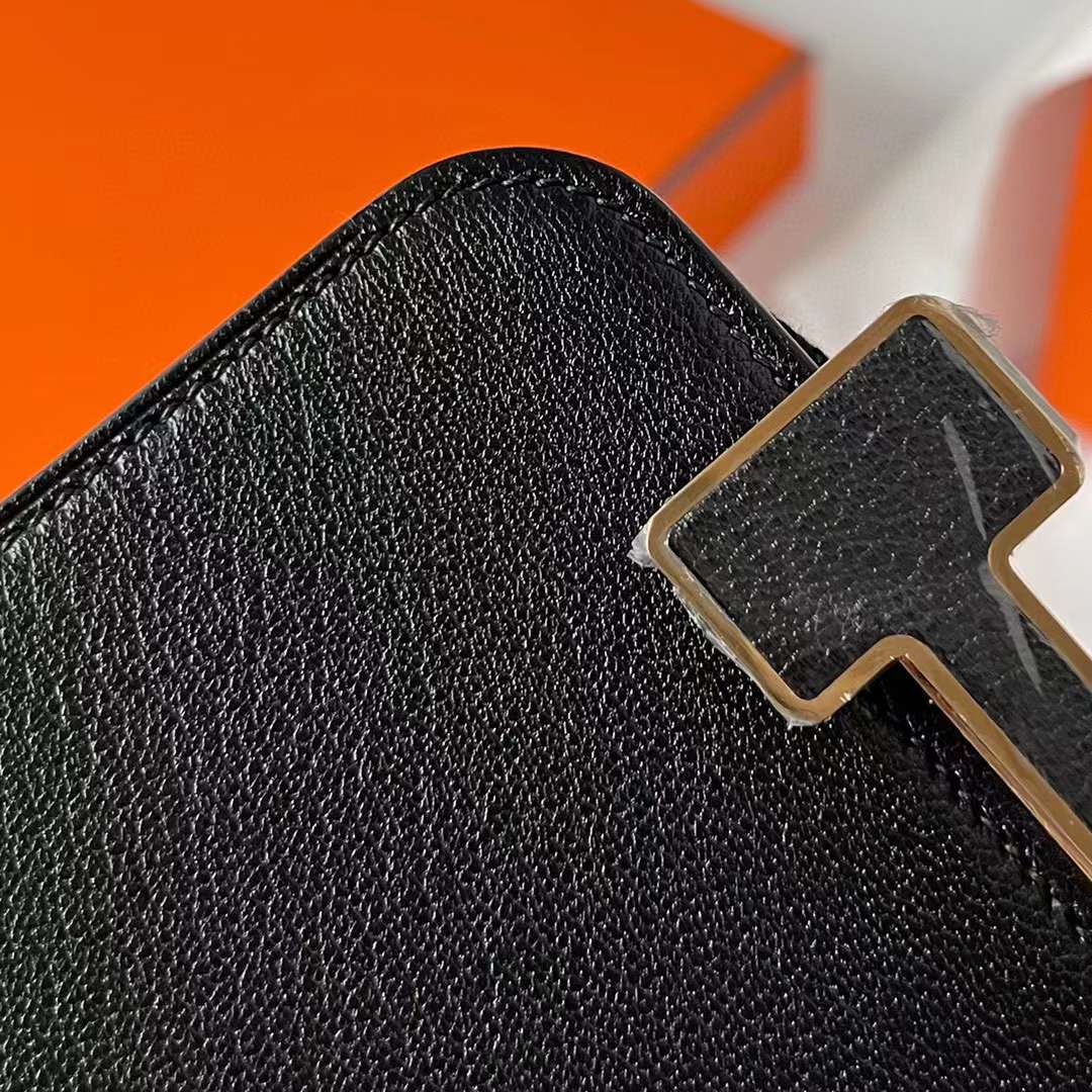 Hermès（爱马仕）Geta Chevre 进口山羊皮 Ck89 黑色 金扣 20cm 全手工蜡线缝制 Ghw
