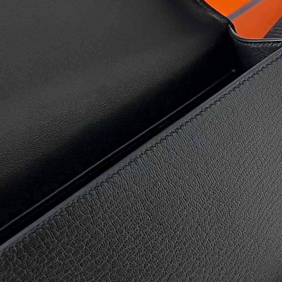 Hermès（爱马仕）Geta Chevre 进口山羊皮 Ck89 黑色 银扣 20cm 全手工蜡线缝制 Phw
