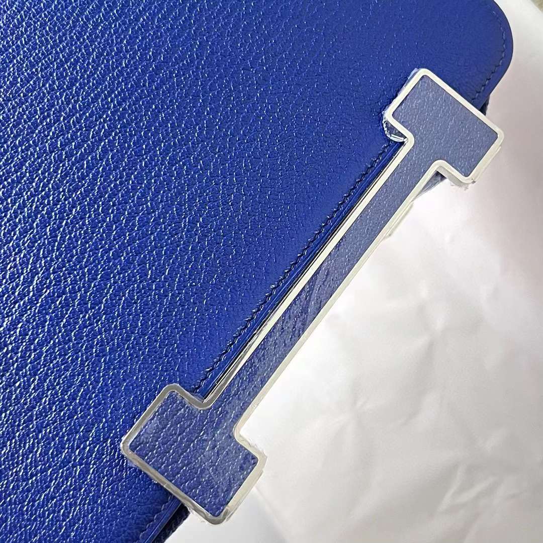 Hermès（爱马仕）Geta Chevre 进口山羊皮 7T 电光蓝 银扣 20cm 全手工蜡线缝制 Phw