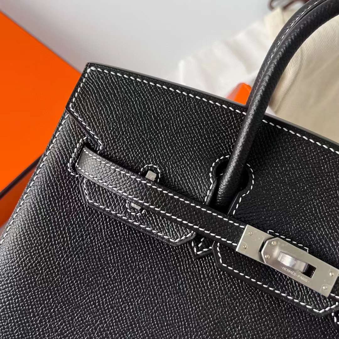 Hermès（爱马仕）Birkin Sellier Epsom Ck89 黑色 银扣 走白色线 25cm 全手工蜡线缝制 Phw