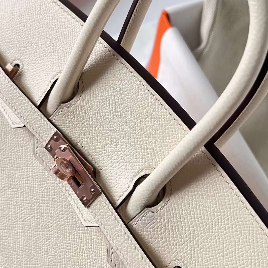 Hermès（爱马仕）Birkin 铂金包 Sellier Epsom I2 奶油白 玫瑰金扣 25cm 全手工蜡线缝制 Rghw