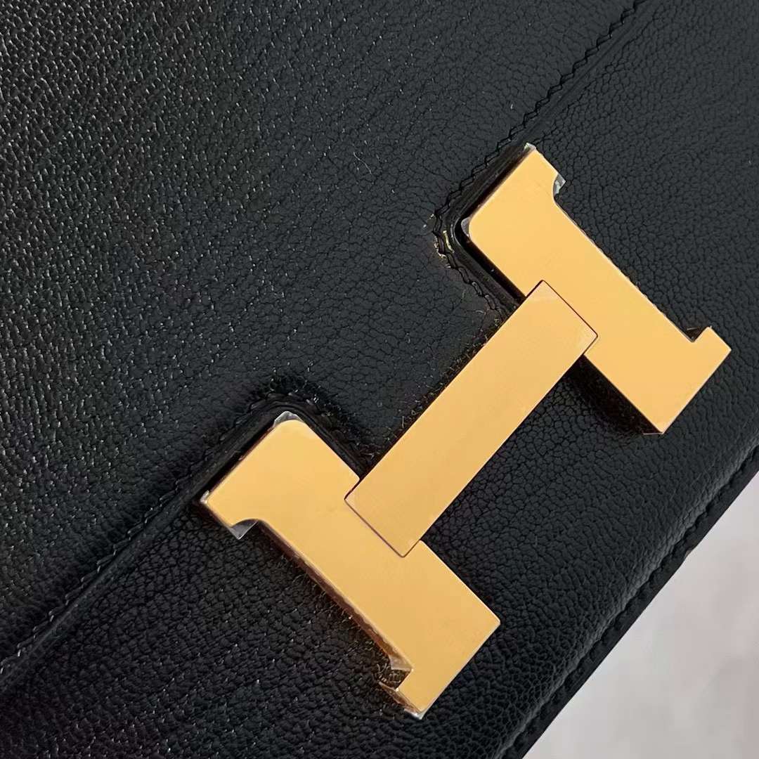 Hermès（爱马仕）Constance 康斯坦斯 Chevre 进口山羊皮 ck89 黑色 金扣 19cm 全手工蜡线缝制 Ghw