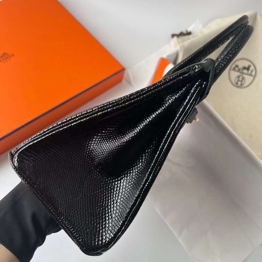 Hermès（爱马仕）Birkin 铂金包 Lizard 进口蜥蜴皮 Ck89 黑色 金扣 25cm 全手工蜡线缝制 Ghw