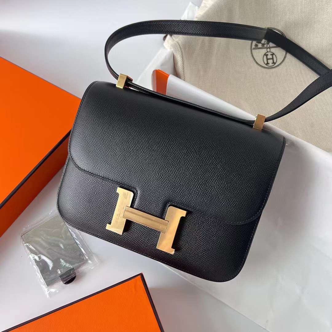Hermès（爱马仕）Constance 康斯坦斯 1-24 Epsom Ck89 黑色 金扣 24cm 全手工蜡线缝制 Ghw