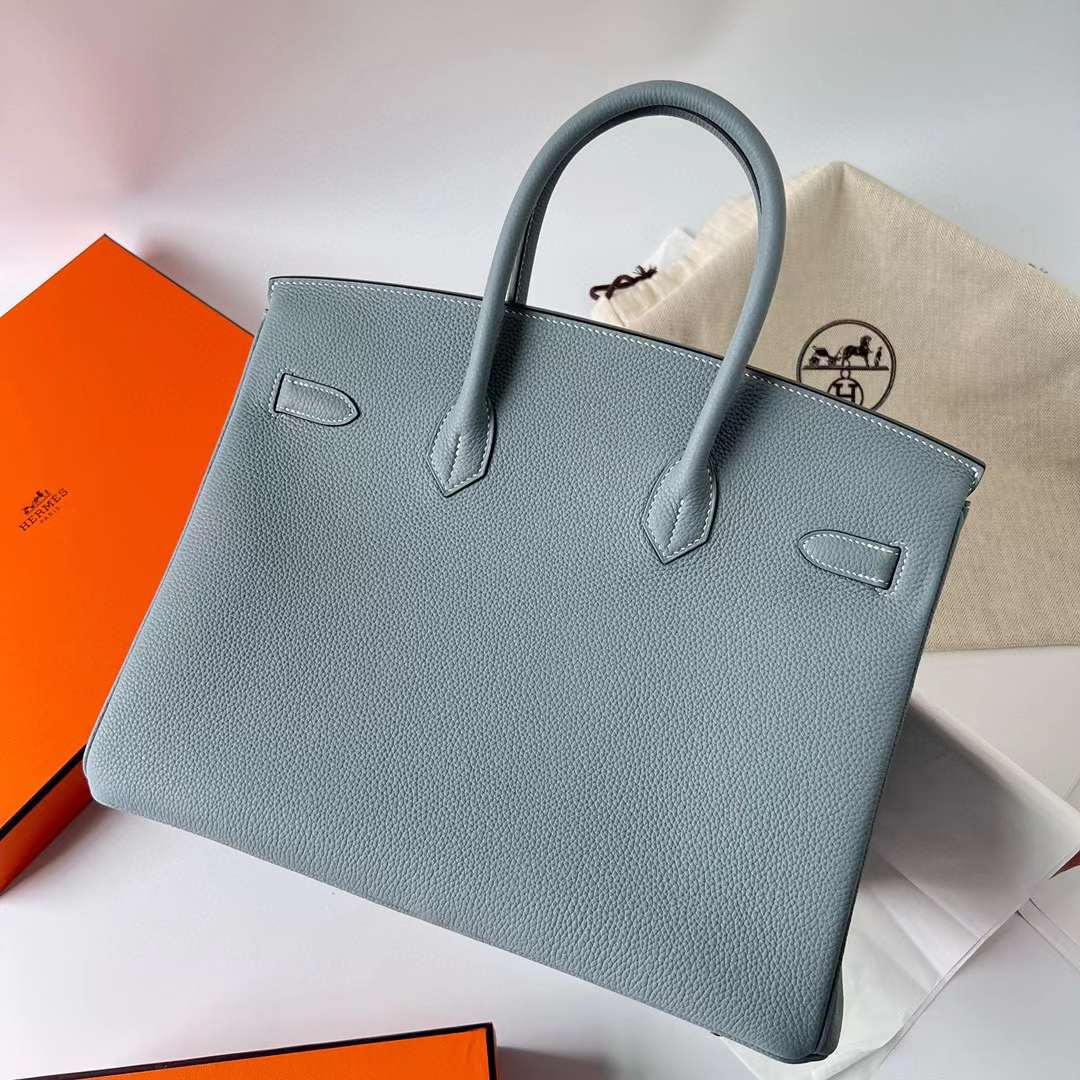 Hermès（爱马仕）Birkin 铂金包 Togo 顶级小牛皮 J7 亚麻蓝 银扣 35cm 全手工蜡线缝制 Phw