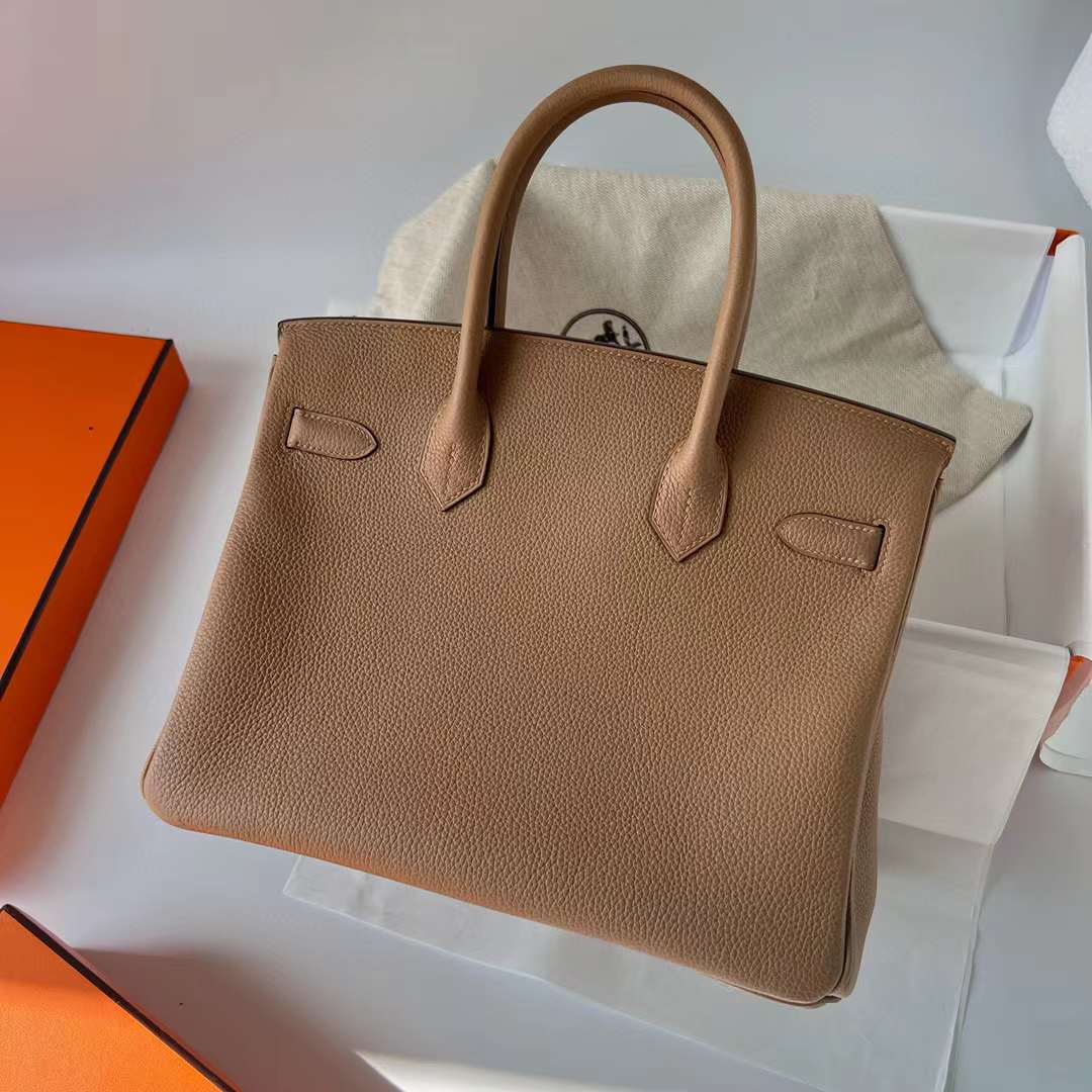 Hermès（爱马仕）Birkin 铂金包 Togo皮 0M 奶茶色 金扣 30cm 全手工蜡线缝制 Ghw