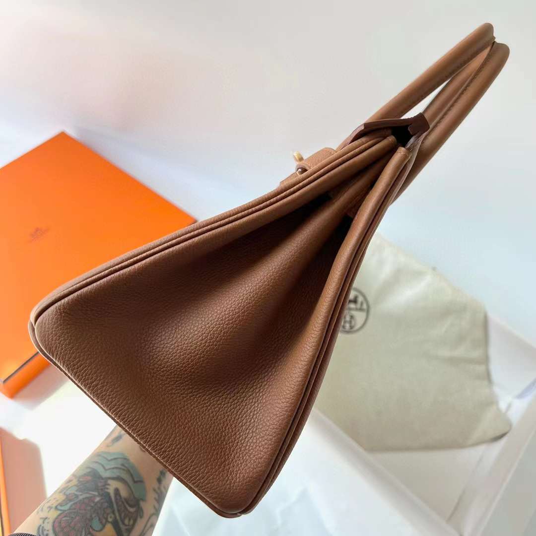 Hermès（爱马仕）Birkin 铂金包 Togo皮 Ck37 金棕色 走本色线 金扣 30cm 全手工蜡线缝制 Ghw