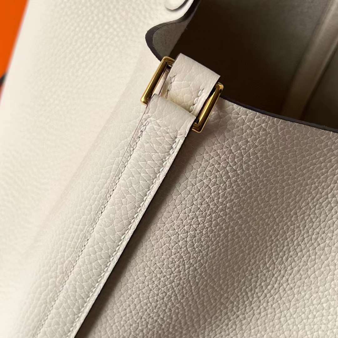 Hermès（爱马仕）Picotin 菜篮子 Clemence（御用原厂进口tc皮）I2 奶油白 金扣 22cm 全手工蜡线缝制 Ghw