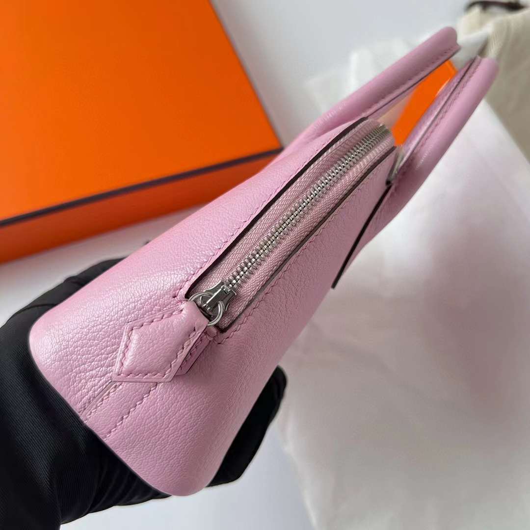 Hermès（爱马仕）Mini Bolide 迷你保龄球 Chevre 进口山羊皮 X9 锦葵紫 银扣 19cm 全手工蜡线缝制 Phw