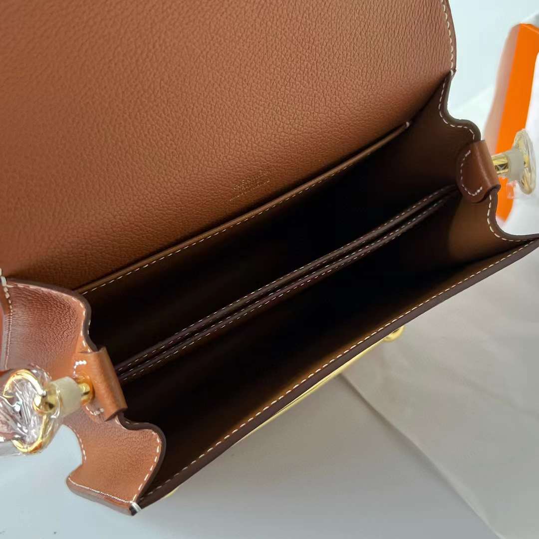 Hermès（爱马仕）Roulis 猪鼻子 Evercolor Ck37 金棕色 金扣 18cm 全手工蜡线缝制 Ghw